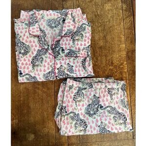 Print Fresh Tiger Queen cotton pajama SET 3X pink white maximalist breathable